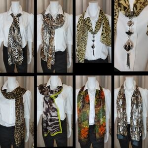 FALL VARIOUS ANIMAL BROWN PRINTS (7) SCARF BUNDLE WITH SCARF CHARM